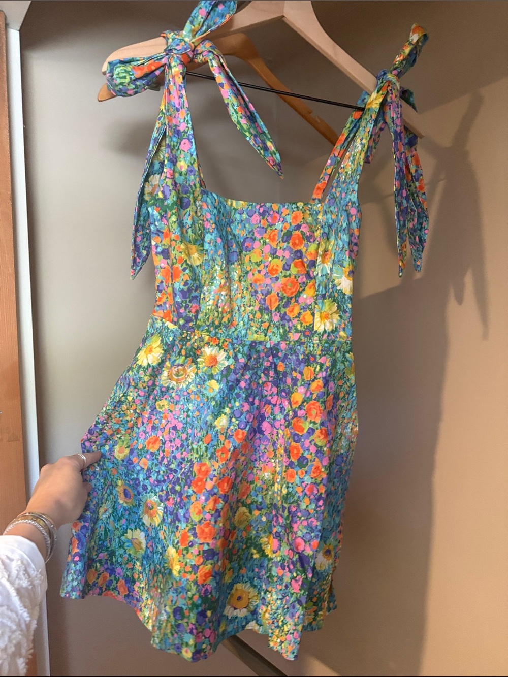 Show Me Your Mumu Blue Floral Tie-Shoulder Mini Dress
